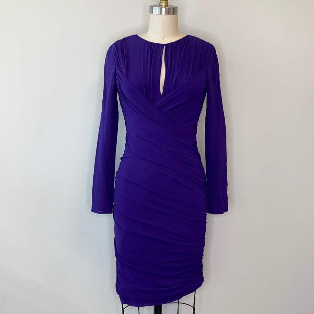 Jill Stuart Purple Silk Long Sleeve Fitted Dress